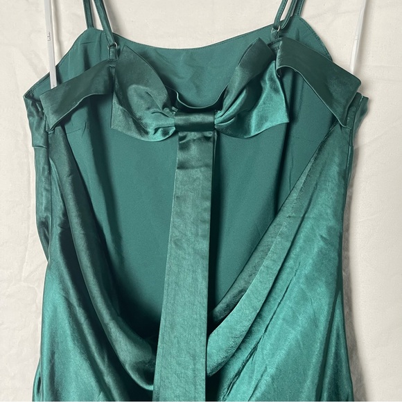 Lulus Emerald green mini dress with drop bow detail and adjustable straps. - Picture 4 of 9